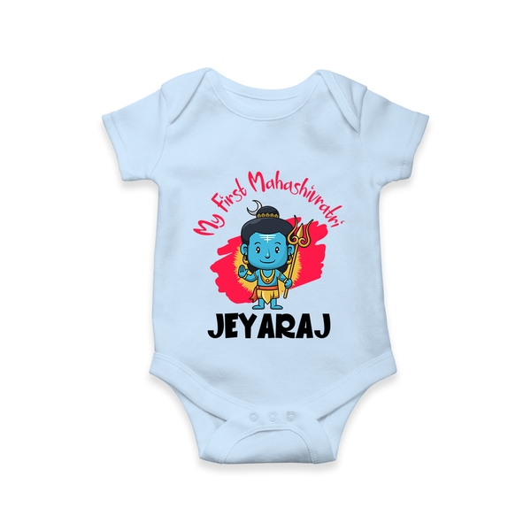 Personalized Mahashivratri Special Baby Romper – Shiv Inspired Name Print - BABY BLUE - New Born (Chest 14")