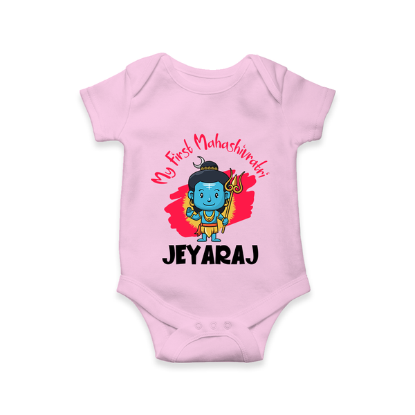 Personalized Mahashivratri Special Baby Romper – Shiv Inspired Name Print - BABY PINK - New Born (Chest 14")