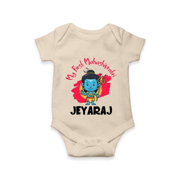 Personalized Mahashivratri Special Baby Romper – Shiv Inspired Name Print - IVORY - New Born (Chest 14")