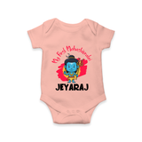 Personalized Mahashivratri Special Baby Romper – Shiv Inspired Name Print - PEACH - New Born (Chest 14")
