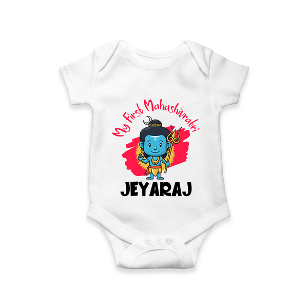 Personalized Mahashivratri Special Baby Romper – Shiv Inspired Name Print - WHITE - New Born (Chest 14")