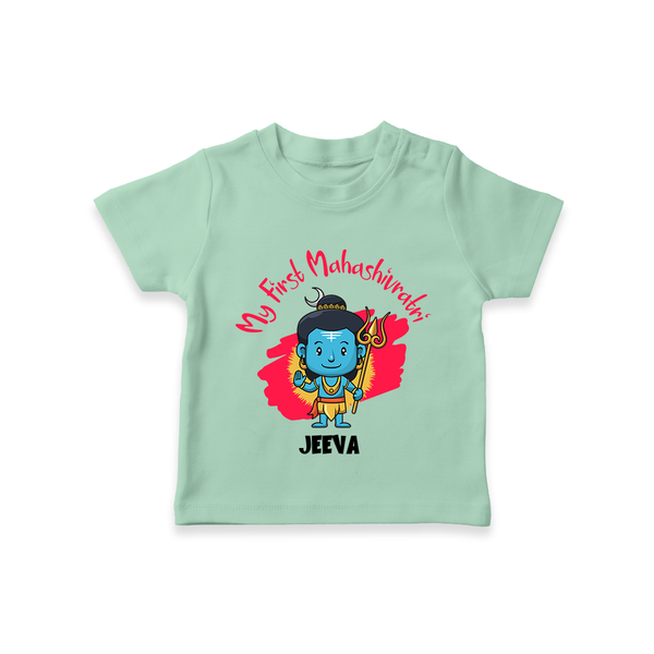 My First Mahashivaratri - A Journey into Shiva's Grace Customized T-Shirt for Kids with name - MINT GREEN - 0-5 Months Old (Chest 17")