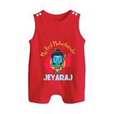 Personalized Mahashivratri Special Baby Romper Suit – Shiv Inspired Name Print - RED - 0 - 5 Months Old (Chest 18")