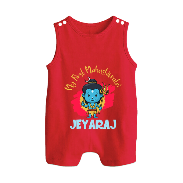 Personalized Mahashivratri Special Baby Romper Suit – Shiv Inspired Name Print - RED - 0 - 5 Months Old (Chest 18")