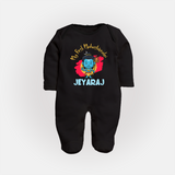 Personalized Mahashivratri Special Baby Fullbody Suit – Shiv Inspired Name Print - BLACK - New Born (Chest 7.5")