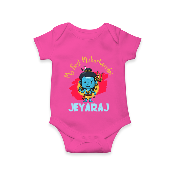 Personalized Mahashivratri Special Baby Romper – Shiv Inspired Name Print - HOT PINK - New Born (Chest 14")