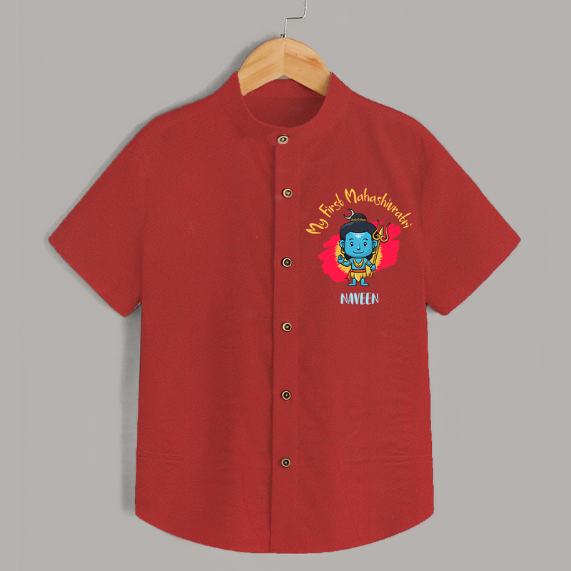 My First Mahashivaratri - A Journey into Shiva's Grace Customized Shirt for Kids with name - RED - 0 - 6 Months Old (Chest 23")