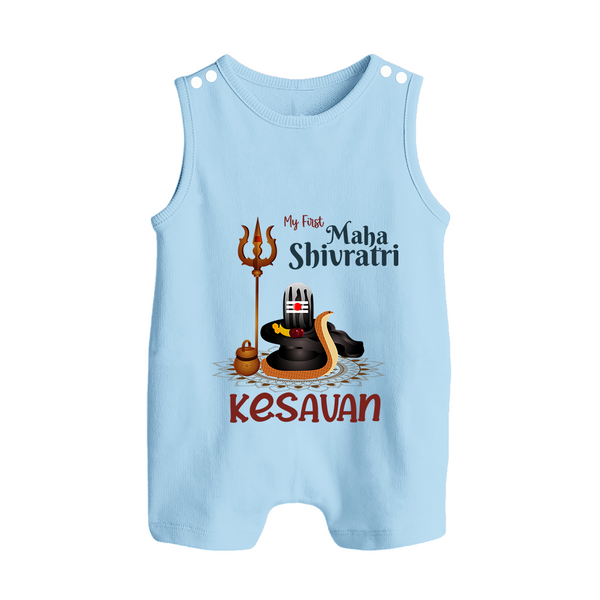 My First Mahashivratri Custom Name Baby Romper Suit  - BABY BLUE - 0 - 5 Months Old (Chest 18")