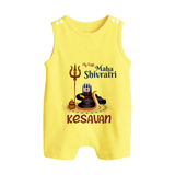 My First Mahashivratri Custom Name Baby Romper Suit  - PASTEL YELLOW - 0 - 5 Months Old (Chest 18")