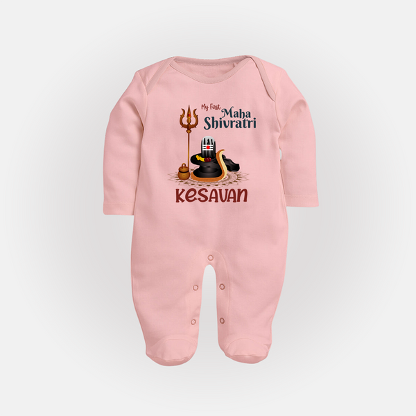 My First Mahashivratri Custom Name Baby Fullbody Suit  - BABY PINK - New Born (Chest 7.5")