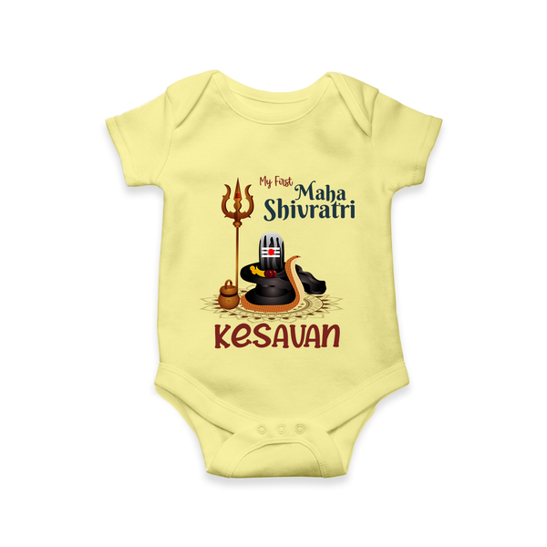 My First Mahashivratri Custom Name Baby Onesie  - PASTEL YELLOW - New Born (Chest 14")