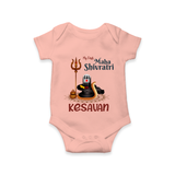 My First Mahashivratri Custom Name Baby Onesie  - PEACH - New Born (Chest 14")