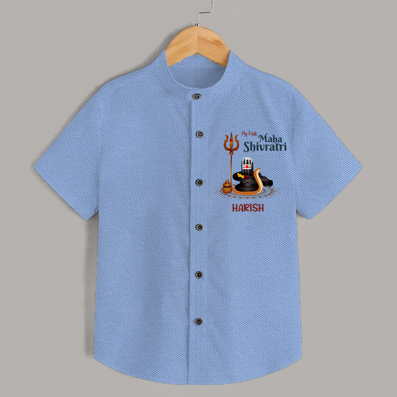 My First Mahashivaratri - A Night to Remember Forever Customized Shirt for Kids with name - SKY BLUE - 0 - 6 Months Old (Chest 23")