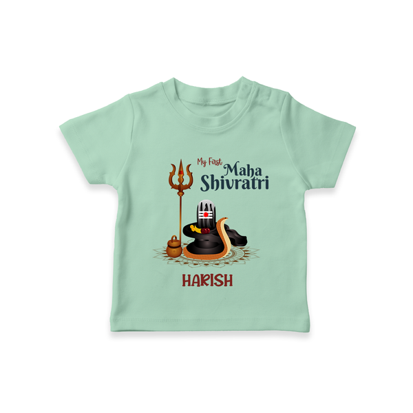 My First Mahashivaratri - A Night to Remember Forever Customized T-Shirt for Kids with name - MINT GREEN - 0-5 Months Old (Chest 17")