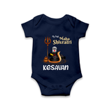 My First Mahashivratri Custom Name Baby Onesie  - NAVY BLUE - New Born (Chest 14")