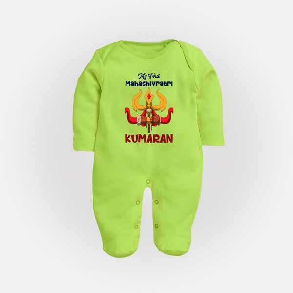 Mahashivratri Special Personalized Baby Fullbody Suit – Lord Shiva Theme - LIME GREEN - New Born (Chest 7.5")