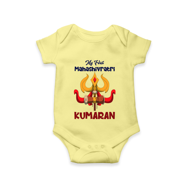 Mahashivratri Special Personalized Baby Romper – Lord Shiva Theme - PASTEL YELLOW - New Born (Chest 14")