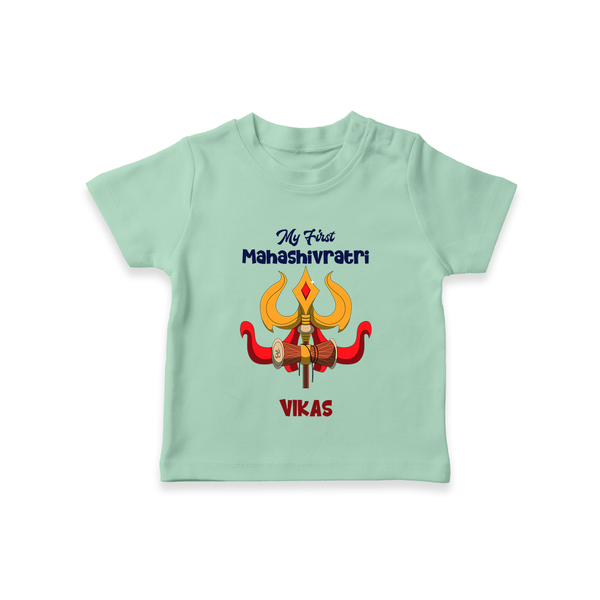 My First Mahashivaratri - Chanting for Shiva's Blessings Customized T-Shirt for Kids with name - MINT GREEN - 0-5 Months Old (Chest 17")