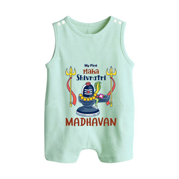 Mahashivratri Special Personalized Baby Romper Suit – Lord Shiva Theme with Name - MINT GREEN - 0 - 5 Months Old (Chest 18")
