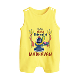 Mahashivratri Special Personalized Baby Romper Suit – Lord Shiva Theme with Name - PASTEL YELLOW - 0 - 5 Months Old (Chest 18")