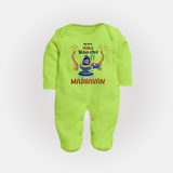 Mahashivratri Special Personalized Baby Fullbody Suit – Lord Shiva Theme with Name - LIME GREEN - New Born (Chest 7.5")