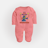 Mahashivratri Special Personalized Baby Fullbody Suit – Lord Shiva Theme with Name - PEACH - New Born (Chest 7.5")
