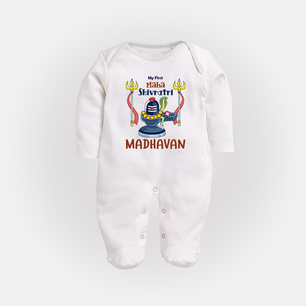 Mahashivratri Special Personalized Baby Fullbody Suit – Lord Shiva Theme with Name - WHITE - New Born (Chest 7.5")