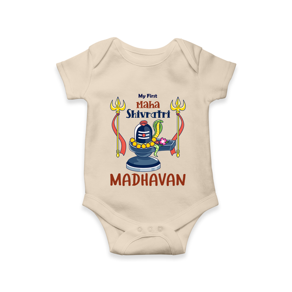 Mahashivratri Special Personalized Baby Romper – Lord Shiva Theme with Name - IVORY - New Born (Chest 14")