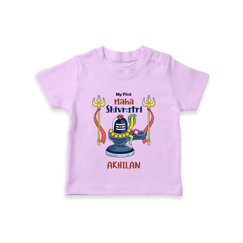 My First Mahashivaratri - A Sacred Night of Awakening Customized T-Shirt for Kids with name - LILAC - 0-5 Months Old (Chest 17")