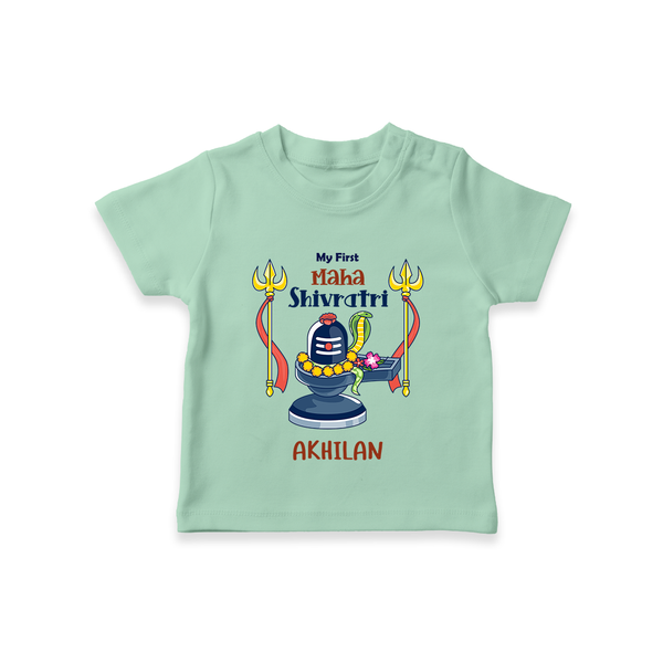 My First Mahashivaratri - A Sacred Night of Awakening Customized T-Shirt for Kids with name - MINT GREEN - 0-5 Months Old (Chest 17")