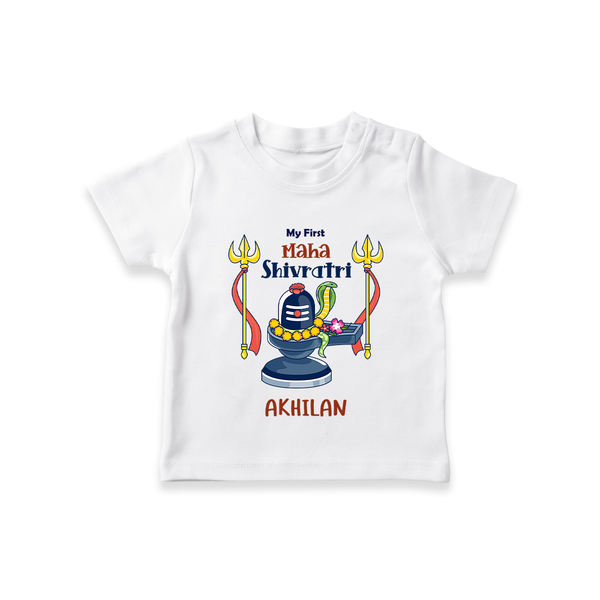 My First Mahashivaratri - A Sacred Night of Awakening Customized T-Shirt for Kids with name - WHITE - 0-5 Months Old (Chest 17")