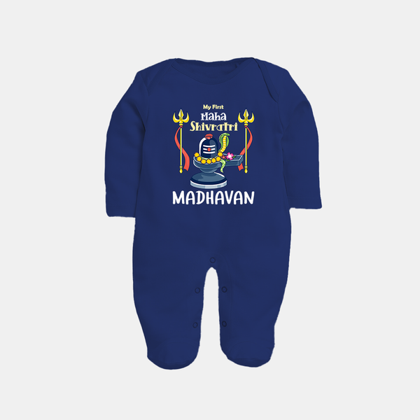 Mahashivratri Special Personalized Baby Fullbody Suit – Lord Shiva Theme with Name - NAVY BLUE - New Born (Chest 7.5")