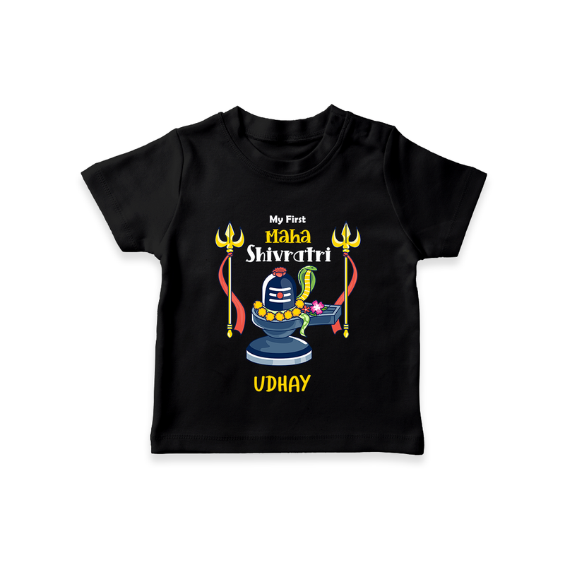 My First Mahashivaratri - A Sacred Night of Awakening Customized T-Shirt for Kids with name - BLACK - 0-5 Months Old (Chest 17")