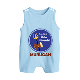 My First Mahashivratri Custom Name Baby Romper Suit – Festive Shiv Design - BABY BLUE - 0 - 5 Months Old (Chest 18")