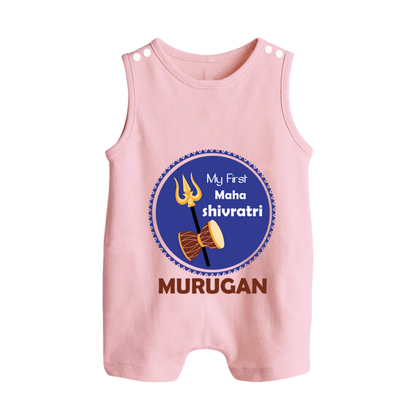 My First Mahashivratri Custom Name Baby Romper Suit – Festive Shiv Design - BABY PINK - 0 - 5 Months Old (Chest 18")