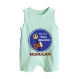 My First Mahashivratri Custom Name Baby Romper Suit – Festive Shiv Design - MINT GREEN - 0 - 5 Months Old (Chest 18")
