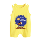 My First Mahashivratri Custom Name Baby Romper Suit – Festive Shiv Design - PASTEL YELLOW - 0 - 5 Months Old (Chest 18")
