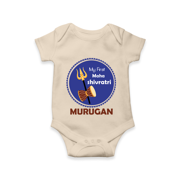 My First Mahashivratri Custom Name Baby Romper – Festive Shiv Design - IVORY - New Born (Chest 14")