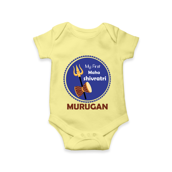 My First Mahashivratri Custom Name Baby Romper – Festive Shiv Design - PASTEL YELLOW - New Born (Chest 14")