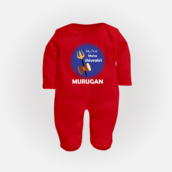 My First Mahashivratri Custom Name Baby Fullbody Suit – Festive Shiv Design - RED - New Born (Chest 7.5")