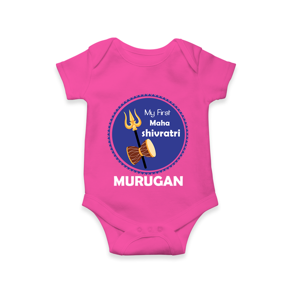 My First Mahashivratri Custom Name Baby Romper – Festive Shiv Design - HOT PINK - New Born (Chest 14")