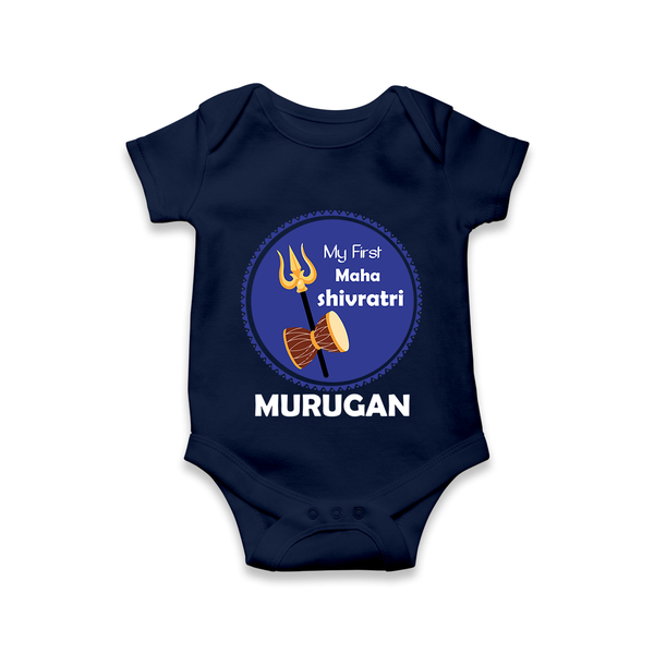 My First Mahashivratri Custom Name Baby Romper – Festive Shiv Design - NAVY BLUE - New Born (Chest 14")