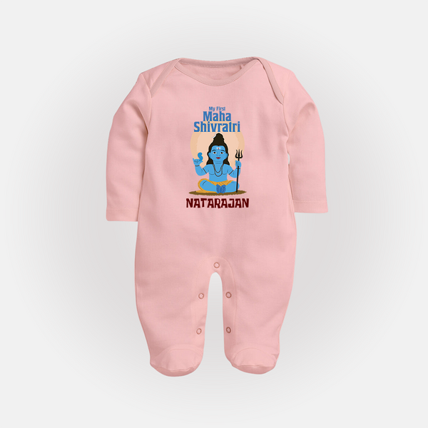 Personalized Mahashivratri Baby Fullbody Suit – My First Shivratri Special - BABY PINK - New Born (Chest 7.5")