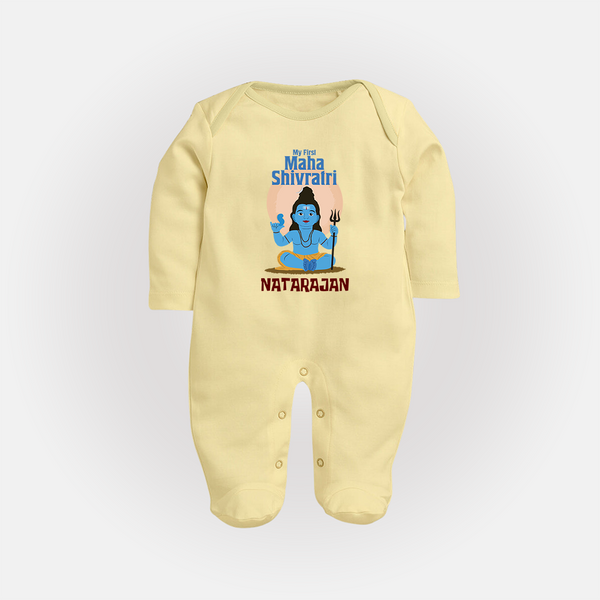 Personalized Mahashivratri Baby Fullbody Suit – My First Shivratri Special - PASTEL YELLOW - New Born (Chest 7.5")
