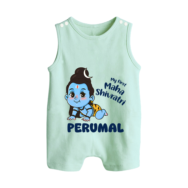 My First Mahashivratri Personalized Baby Romper Suit – Traditional Shiv Theme - MINT GREEN - 0 - 5 Months Old (Chest 18")