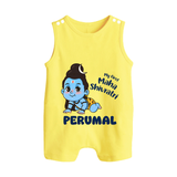 My First Mahashivratri Personalized Baby Romper Suit – Traditional Shiv Theme - PASTEL YELLOW - 0 - 5 Months Old (Chest 18")