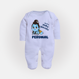 My First Mahashivratri Personalized Baby Fullbody Suit – Traditional Shiv Theme - BABY BLUE - New Born (Chest 7.5")