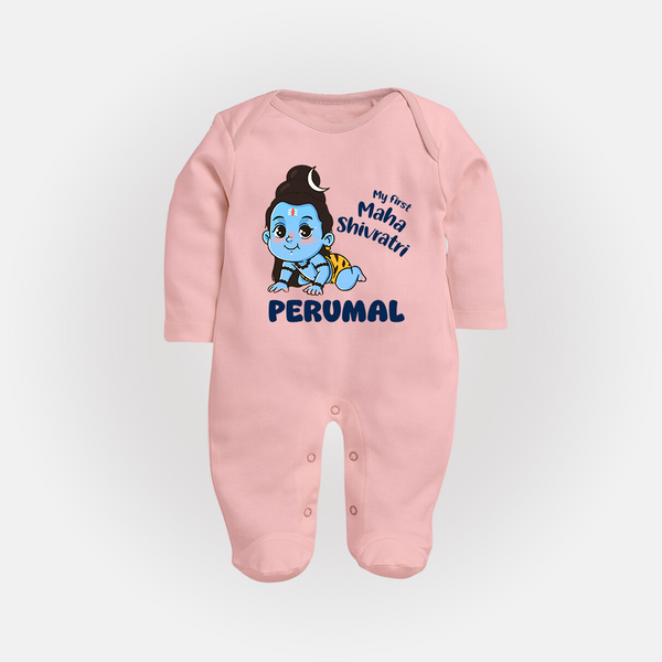 My First Mahashivratri Personalized Baby Fullbody Suit – Traditional Shiv Theme - BABY PINK - New Born (Chest 7.5")