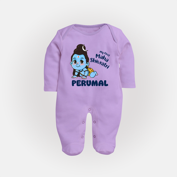 My First Mahashivratri Personalized Baby Fullbody Suit – Traditional Shiv Theme - LILAC - New Born (Chest 7.5")