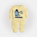 My First Mahashivratri Personalized Baby Fullbody Suit – Traditional Shiv Theme - PASTEL YELLOW - New Born (Chest 7.5")